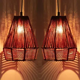 ExclusiveLane Dark Orange Set Of 2 Jute Cylindrical Hanging Pendant Lamp-10