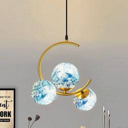 Homesake Blue & White 3 Globe Marble Printed Frosted Glass Chandelier Hanging Pendant Lamp-picture-20