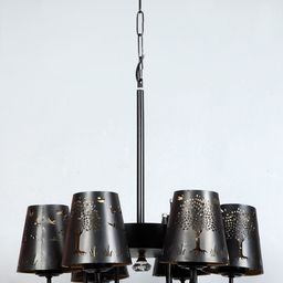 Devansh Black Tree Self-Design Metal Etching 6 Lamp Shades Chandelier-15