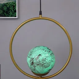 Homesake Gold-Toned & Green Round Planet Series Frosted Glass Globe Lampshade Ceiling Lamp-image-63