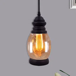 Homesake Black & Yellow Oval Pendant Light with Glass Jar Shade-21