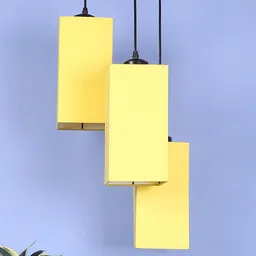 Devansh 3 Pieces Yellow Solid Jute Pyramid Ceiling Lamps-56