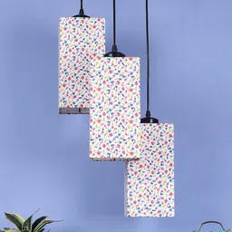 Devansh Multicoloured Cotton Triple Square Cluster Hanging Lamp-20