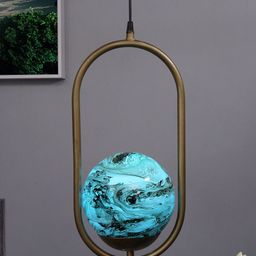 Homesake Gold-Toned & Blue Oval Planet Series Frosted Glass Ceiling Lamp-picture-36