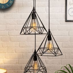Homesake Black Set Of 3 Lights Cluster Chandelier Diamond Hanging Ceiling Lamp-73