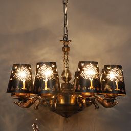 Devansh Black & Gold-Toned Self Design Metal Etching 8 Lamp Shades Chandelier-46