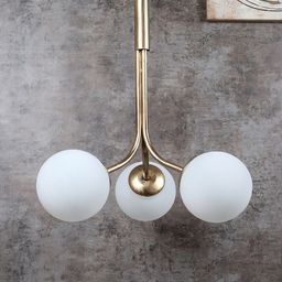MFD HOME FURNISHING Gold Toned & White Textured Ceiling Lamp With 3 Shade Light-24