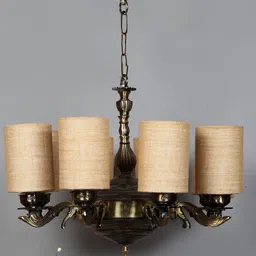 Devansh Beige & Gold-Toned Textured Jute 8 Lamp Shades Chandelier-25