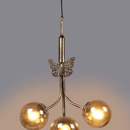 MFD HOME FURNISHING Gold Toned Textured 3D Ceiling Lamp With 3 Shade Light-picture-58