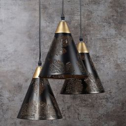 MFD HOME FURNISHING Black & Gold Toned Textured Ceiling Lamp With 3 Shade Light-27