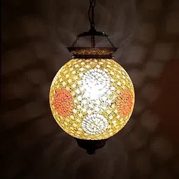 Fos Lighting Gold Toned Chandni Tilak Big Hanging Lamp-12