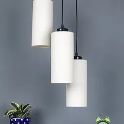 Devansh White Set Of 3 Cotton Cylindrical Cluster Hanging Lamp-48