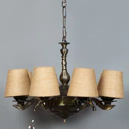 Devansh Beige & Gold-Toned Textured Jute 8 Lamp Shades Chandelier-42