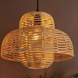 Decazone Beige Textured Cylinder Wooded Ceiling Lamp-33