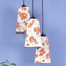 Devansh 3 Pieces White & Orange Printed Cotton Pyramid Ceiling Lamps-13