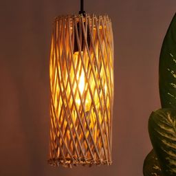 Decazone Beige Textured Cylinder Wooden Ceiling Lamp-57