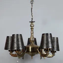 Devansh Black & Gold-Toned Iron Etching 5 Lamp Shade Chandelier-21
