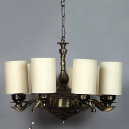Devansh Off-White & Gold-Toned Cotton 8 Lamp Shades Chandelier-18