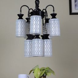 MFD HOME FURNISHING Black & White Textured Ceiling Lamp With 10 Shade Light-12