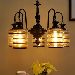 MFD HOME FURNISHING Black & Brown Metal Chandelier With 6 Lights-picture-29