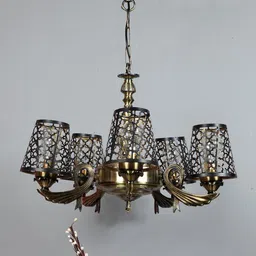Devansh Black & Gold-Toned Etching Self-Design Metal Chandelier Ceiling Lamp-19