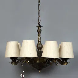 Devansh Beige & Gold-Toned Textured Jute 8 Lamp Shades Chandelier-21
