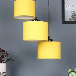 Devansh Yellow Cotton Round Drum Cluster Hanging Ceiling Lamp-20