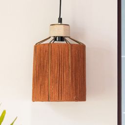 ExclusiveLane Jute Miracles Orange-Colored & Gold Toned Cylindrical Hanging Pendant Lamp-13