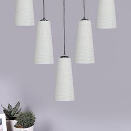 Devansh White & Black Jute Pyramid Quintuple Hanging Lamp-19