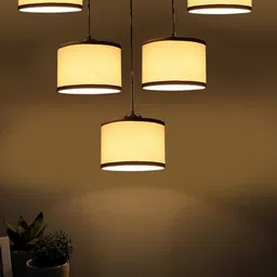 Devansh White & Black Cotton Round Drum Cluster Hanging Lamp-27