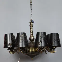 Devansh Black & Gold-Toned Lord Ganesh Design Metal Etching 8 Lamp Shades Chandelier-11