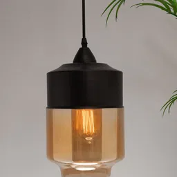 Homesake Black & Transparent Solid Cylindrical Shaped Glass Pendant Hanging Lamp-picture-13