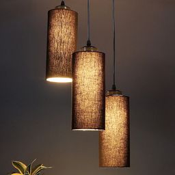 Devansh Black Set Of 3 Cotton Cylindrical Cluster Hanging Lamp-46