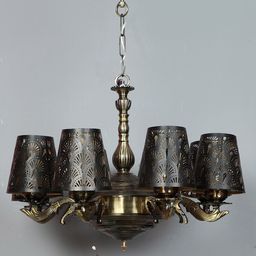 Devansh Black & Gold-Toned Self Design Metal Etching 8 Lamp Shades Chandelier-53