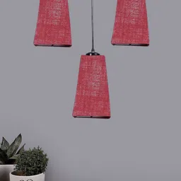 Devansh Maroon & Black Textured Cluster Pyramid Shaped Hanging Lamps With Jute Shades-9