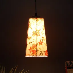 Devansh Multicolored Pyramid Iron Hanging Lamp With Cotton Shade-image-91