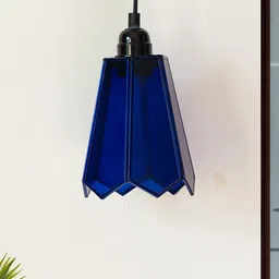 ExclusiveLane Glass Magnificence Navy Blue & Black Conical Hanging Pendant Lamp-53