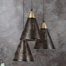 MFD HOME FURNISHING Black & Beige Textured 3 Shade Light Ceiling Lamp-20