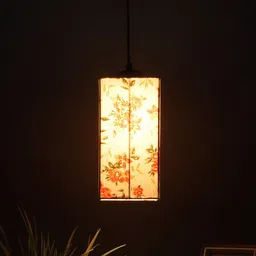 Devansh White & Orange Printed Cotton Rectangle Hanging Lamp-picture-30