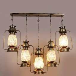 Devansh White & Red Textured Antique Cluster Lantern Hanging Lamps-57
