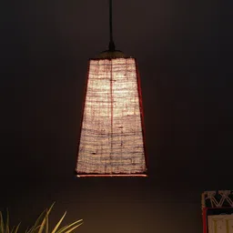 Devansh Maroon Pyramid Iron Hanging Lamp With Jute Shade-31