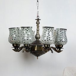 Devansh Silver Toned Mosaic Design Glass 8 Shades Chandelier-28