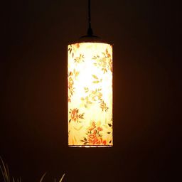 Devansh White & Orange Printed Cotton Cylindrical Hanging Lamp-4