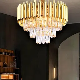 FLOSTON Gold Toned Crystal 3-Tier Ceiling Lamp-48