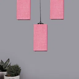 Devansh Pink & Black 3 Pcs Textured Cluster Square Shaped Hanging Lamps With Jute Shades-8