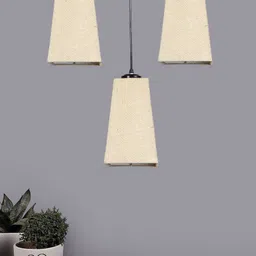 Devansh Beige & Black Textured Cluster 3 Pyramid Shaped Hanging Lamps With Jute Shades-21