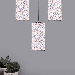 Devansh White & Pink Cluster Square Shaped Hanging Lamps & Floral Printed Cotton Shades-image-54
