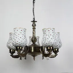 Devansh White & Gold-Toned Mosaic Textured Glass Chandelier Ceiling Lamp-35