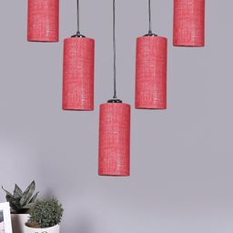Devansh Maroon Jute Round Quintuple Hanging Lamp-15