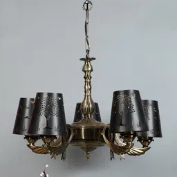 Devansh Black & Gold-Toned Etching Self-Design Metal Chandelier Ceiling Lamp-44